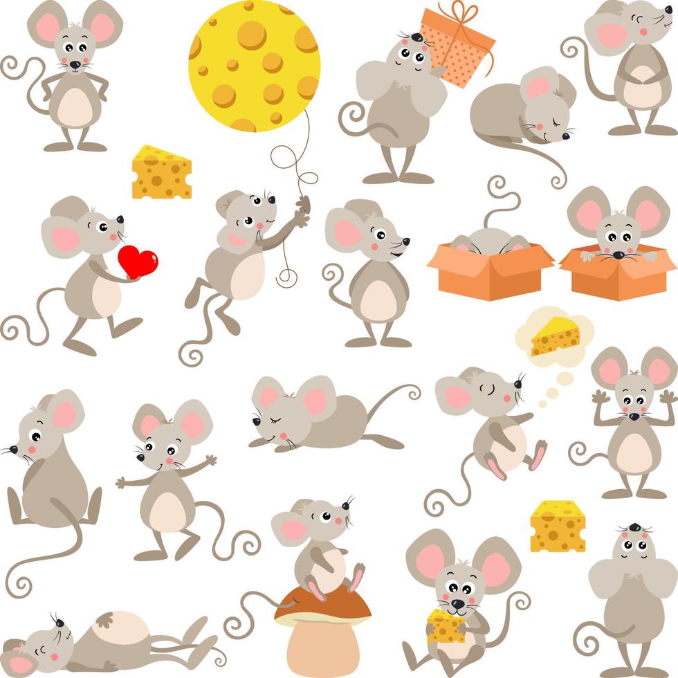 Set of digital elements with cute mouse vector