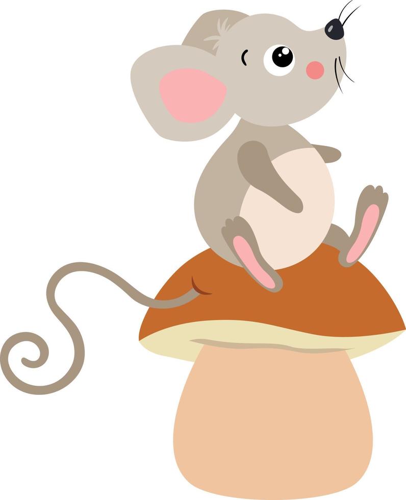 Cute mouse sitting on top of mushroom vector