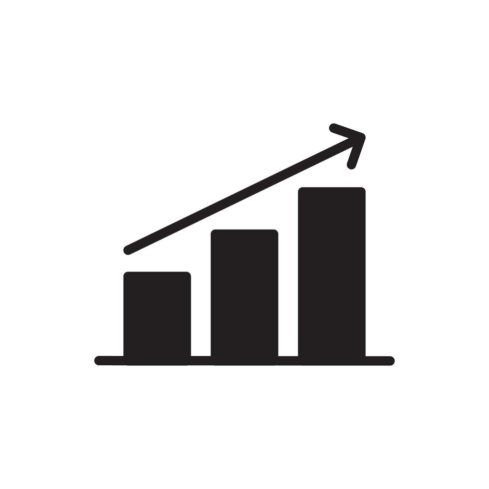 gráfico de flecha de crecimiento, gráfico de barras, icono plano aislado en fondo blanco, ilustración vectorial de diseño. un símbolo gráfico de un aumento estadístico, existencias, ingresos o datos de ventas para una aplicación o sitio web. vector