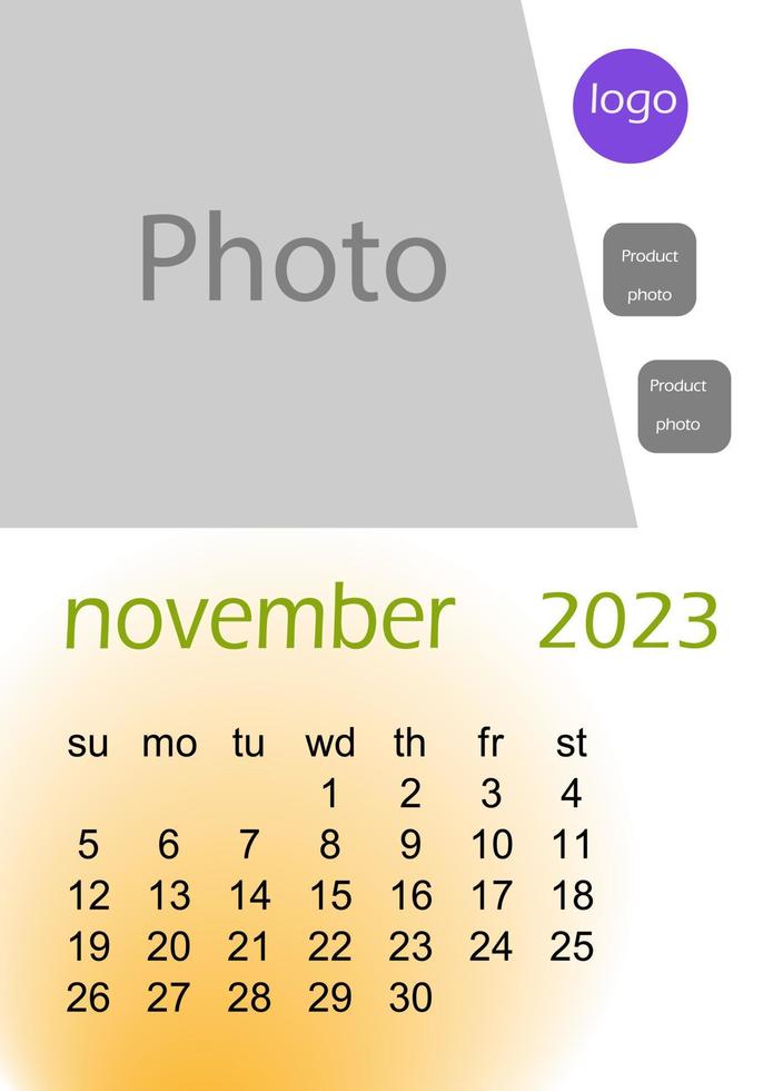 2023 wall calendar basic Design , hanging calendar .  Classic monthly calendar for 2023. Calendar in the style of minimalist square shape. The week starts on Sunday. vector