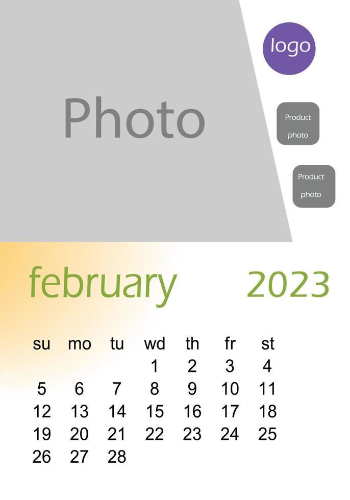 2023 wall calendar basic Design , hanging calendar .  Classic monthly calendar for 2023. Calendar in the style of minimalist square shape. The week starts on Sunday. vector