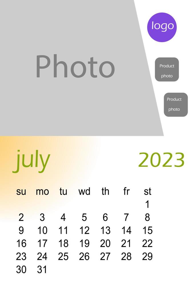 2023 wall calendar basic Design , hanging calendar .  Classic monthly calendar for 2023. Calendar in the style of minimalist square shape. The week starts on Sunday. vector