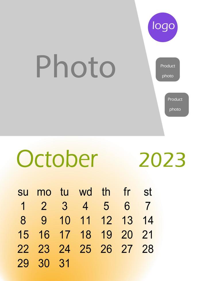 2023 wall calendar basic Design , hanging calendar .  Classic monthly calendar for 2023. Calendar in the style of minimalist square shape. The week starts on Sunday. vector