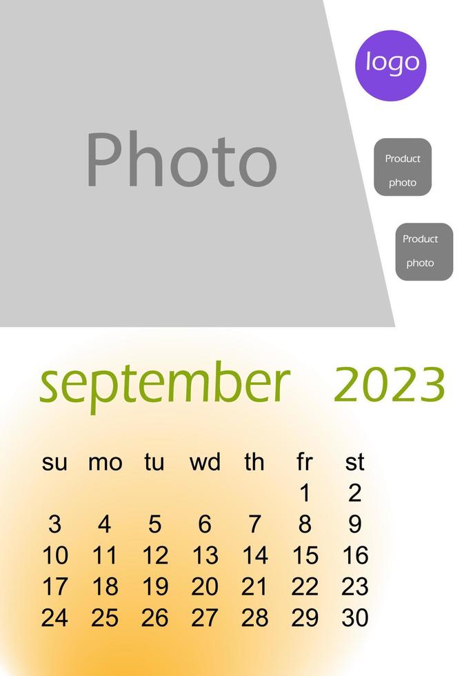 2023 wall calendar basic Design , hanging calendar .  Classic monthly calendar for 2023. Calendar in the style of minimalist square shape. The week starts on Sunday. vector