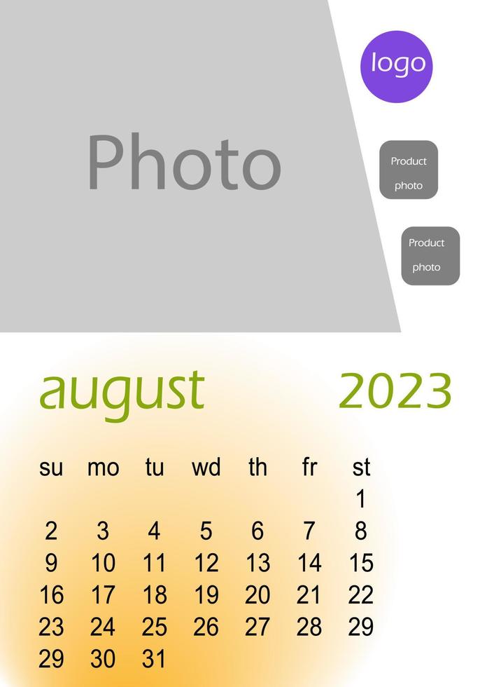 2023 wall calendar basic Design , hanging calendar .  Classic monthly calendar for 2023. Calendar in the style of minimalist square shape. The week starts on Sunday. vector