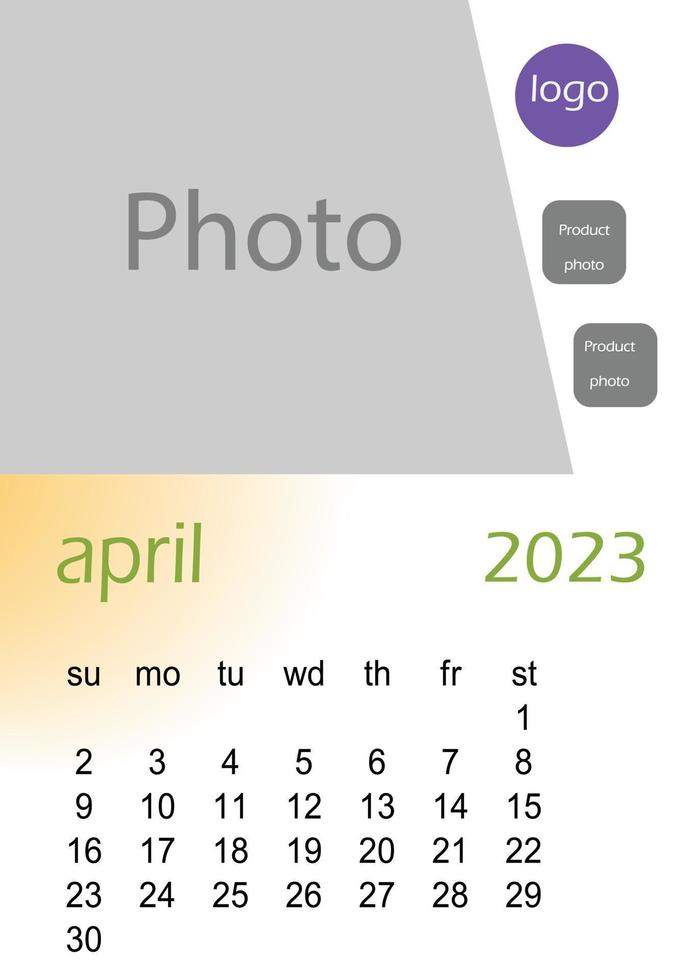 2023 wall calendar basic Design , hanging calendar .  Classic monthly calendar for 2023. Calendar in the style of minimalist square shape. The week starts on Sunday. vector