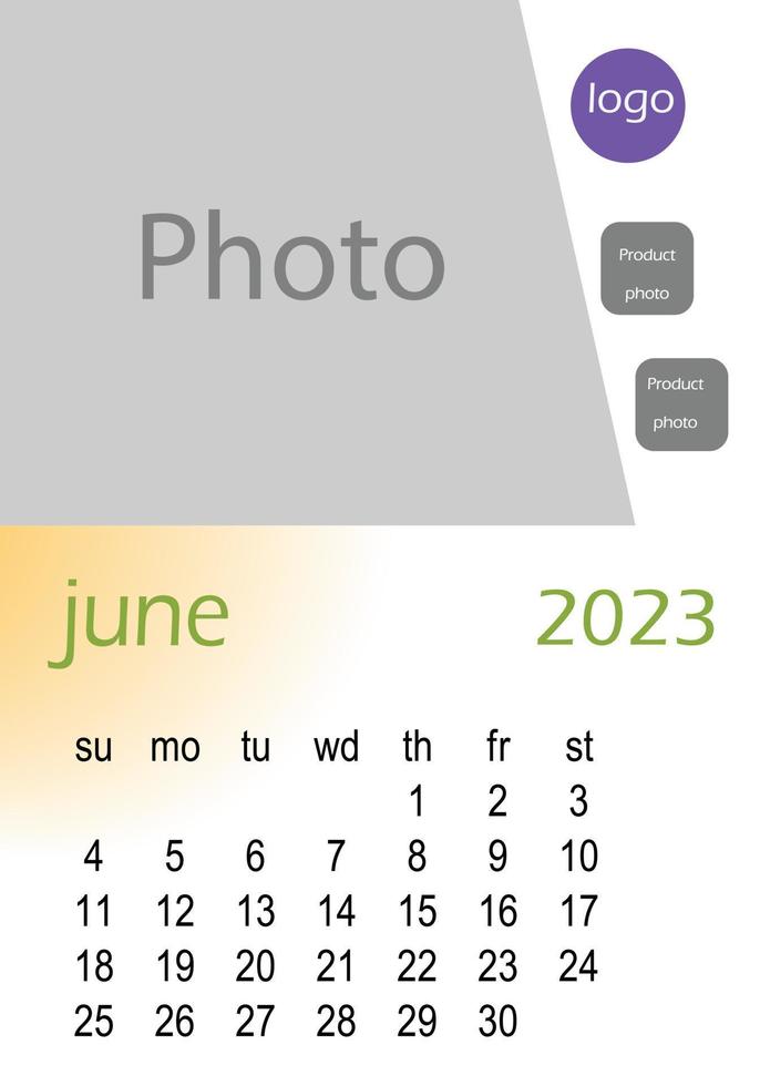 2023 wall calendar basic Design , hanging calendar .  Classic monthly calendar for 2023. Calendar in the style of minimalist square shape. The week starts on Sunday. vector