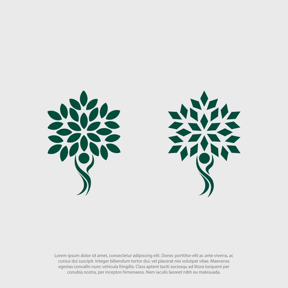 icono de árbol humano con vector de concepto ecológico de hojas verdes. este gráfico también representa la protección del medio ambiente, la conservación de la naturaleza, el crecimiento ecológico, la expansión, la mentalidad de crecimiento, la mentalidad de crecimiento