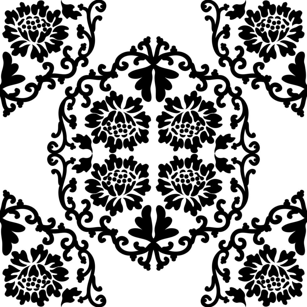 Floral pattern in baroque style. Seamless old fashioned wallpaper. Vector floral pattern for fabric, ceramic tile or wrapping paper design. Black and white.