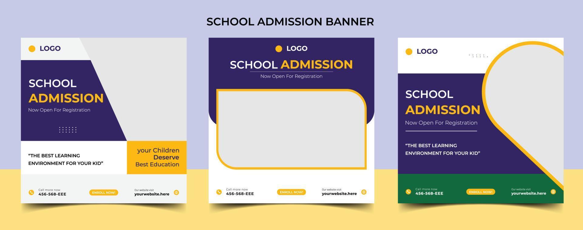 School education admission social media post and back to school web banner template vector