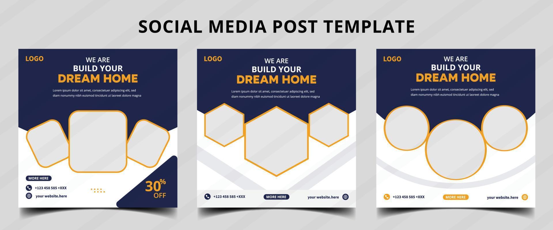 Real Estate home Social Media Post Template, Editable Post Template Social Media Banners. vector