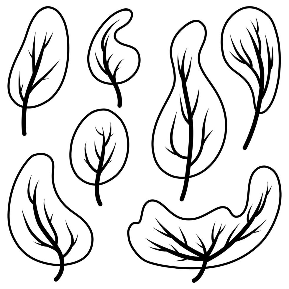a set of black and white doodle-style trees. elements on a white background. vector