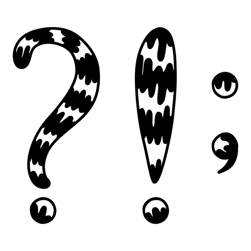stylized punctuation marks. a question, an exclamation mark in the style of a doodle. vector