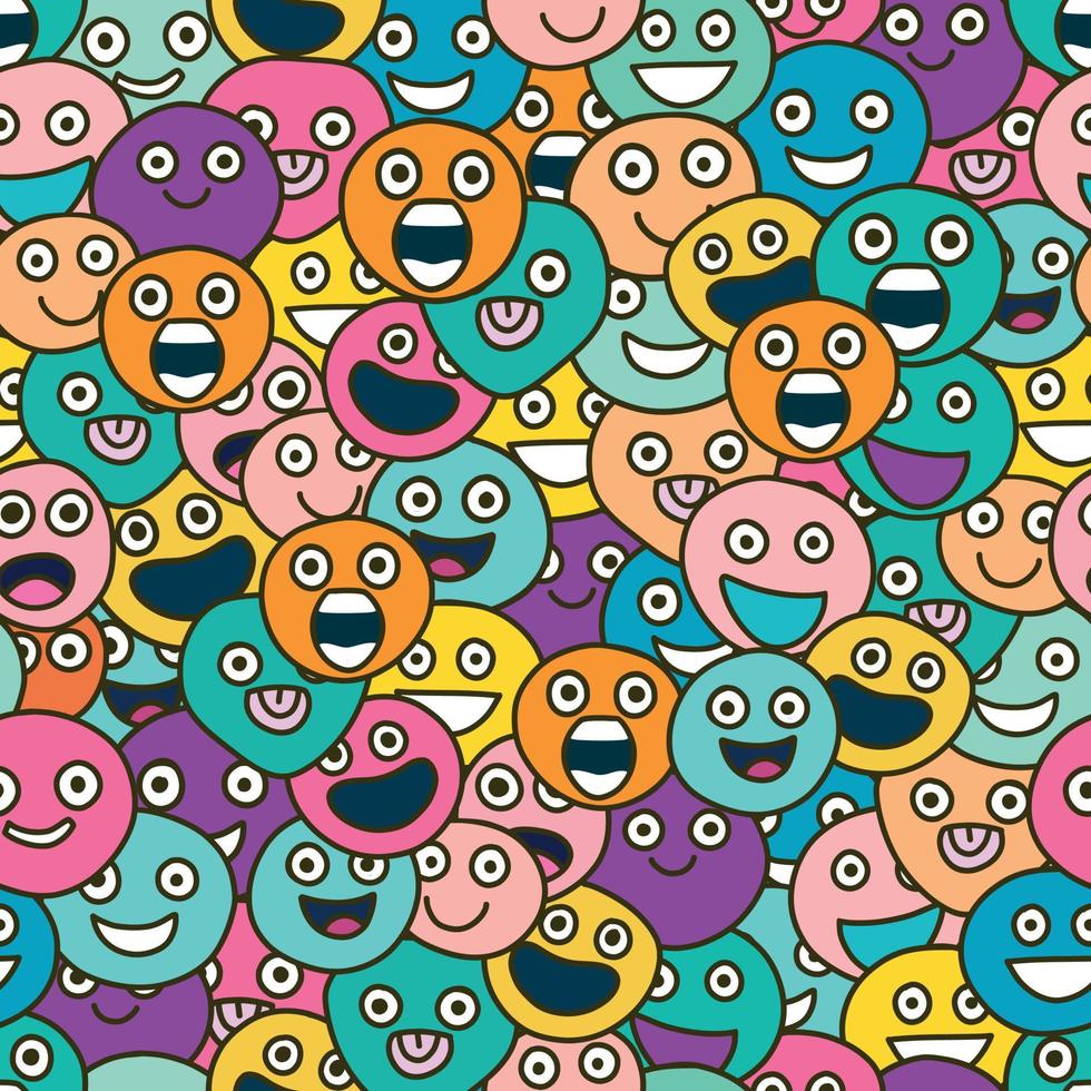 seamless, endless pattern in the style of the nineties. cute faces with different emotions. vector