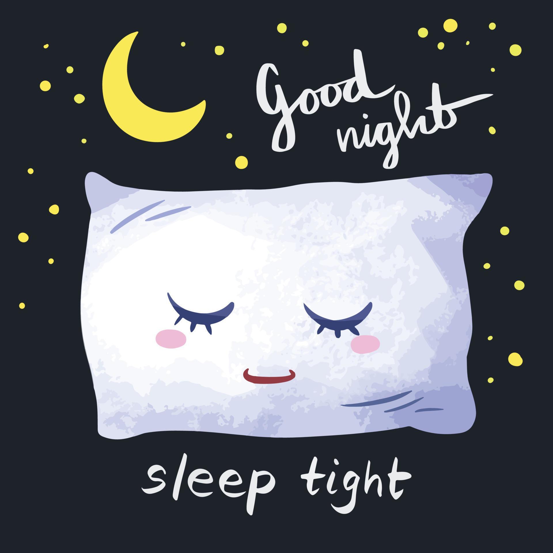 Cute sleeping pillow character. Good night sleep tight themed vector ...