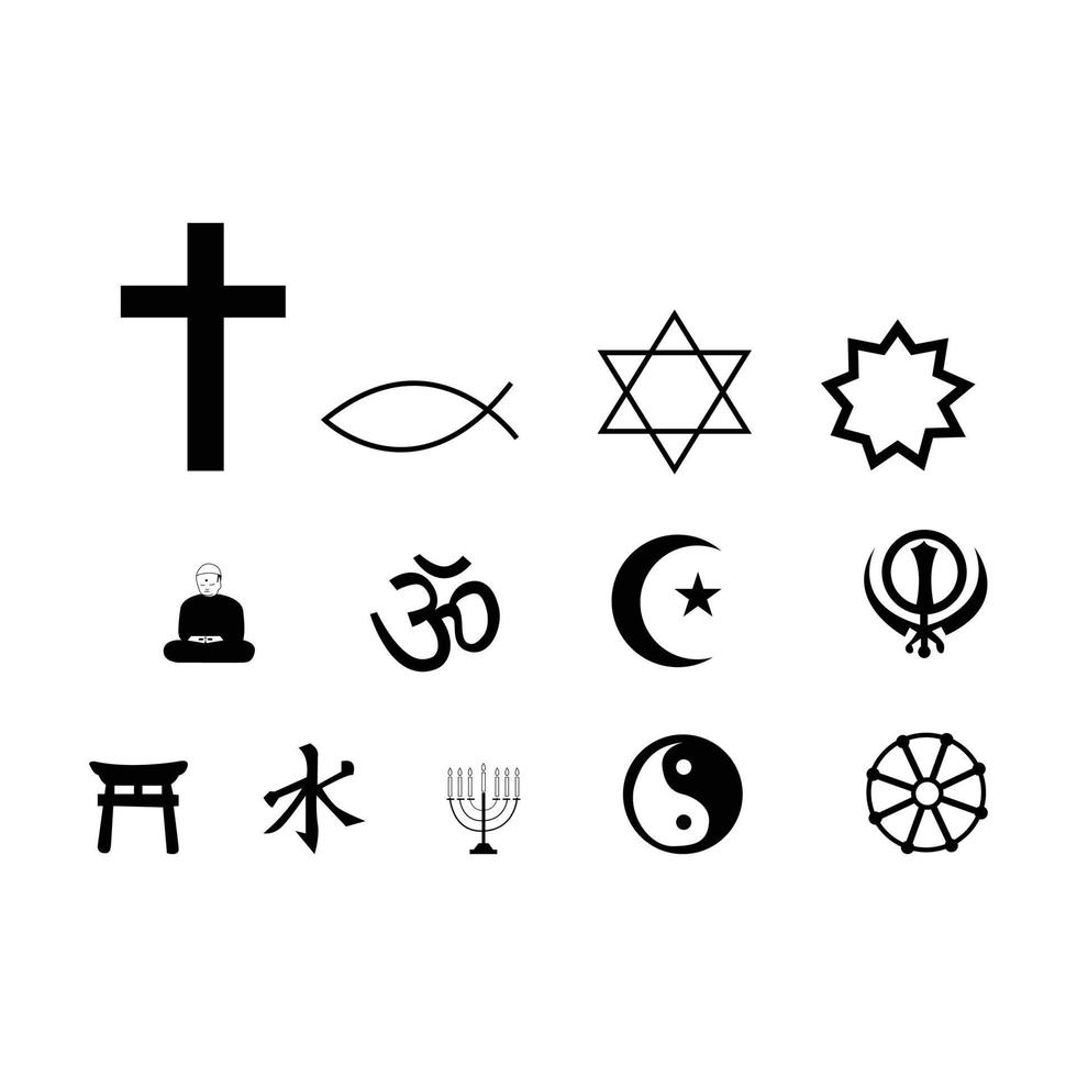 conjunto de símbolo de signo de icono de religión en blanco vector