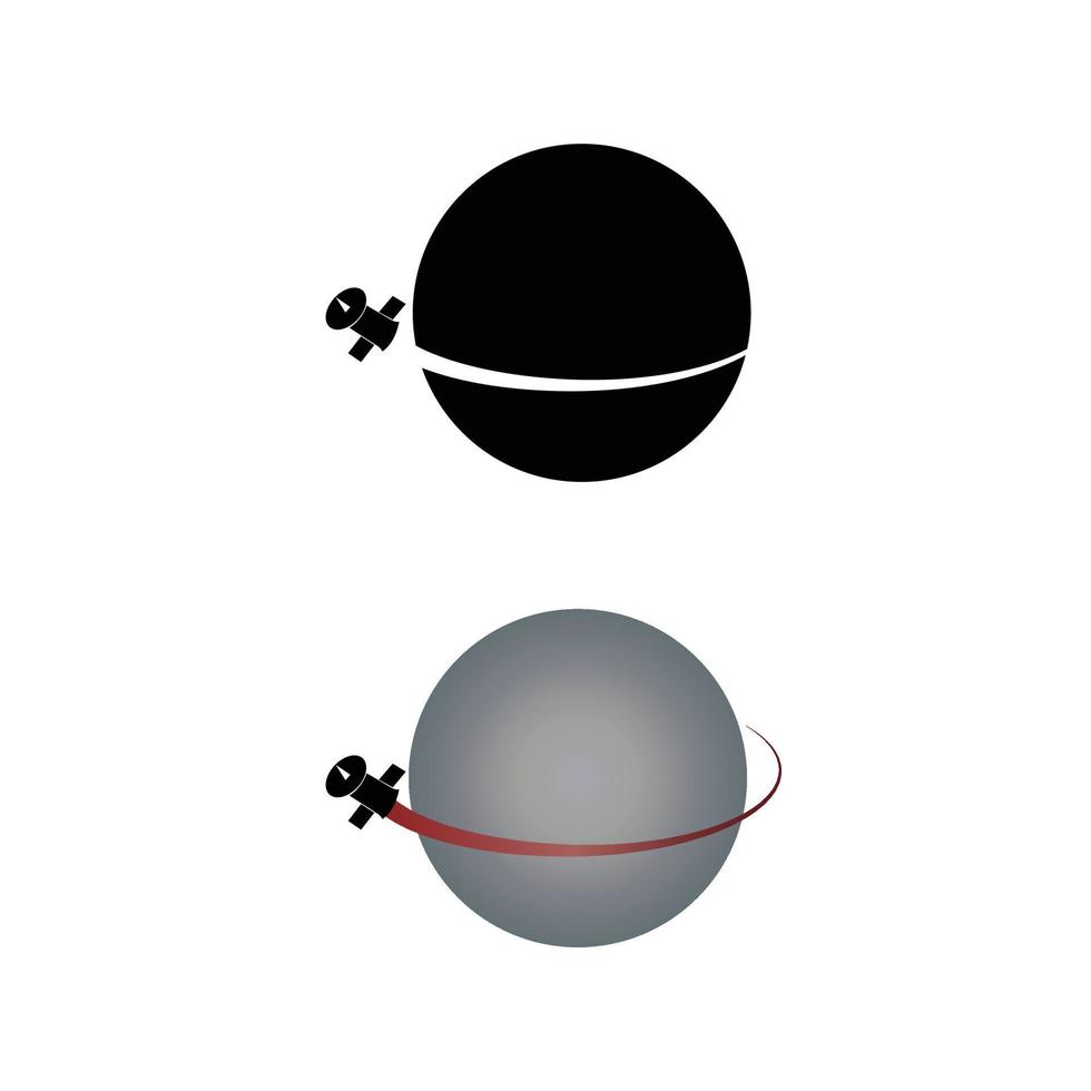 satélite flotando alrededor de un símbolo de icono de planeta en blanco vector