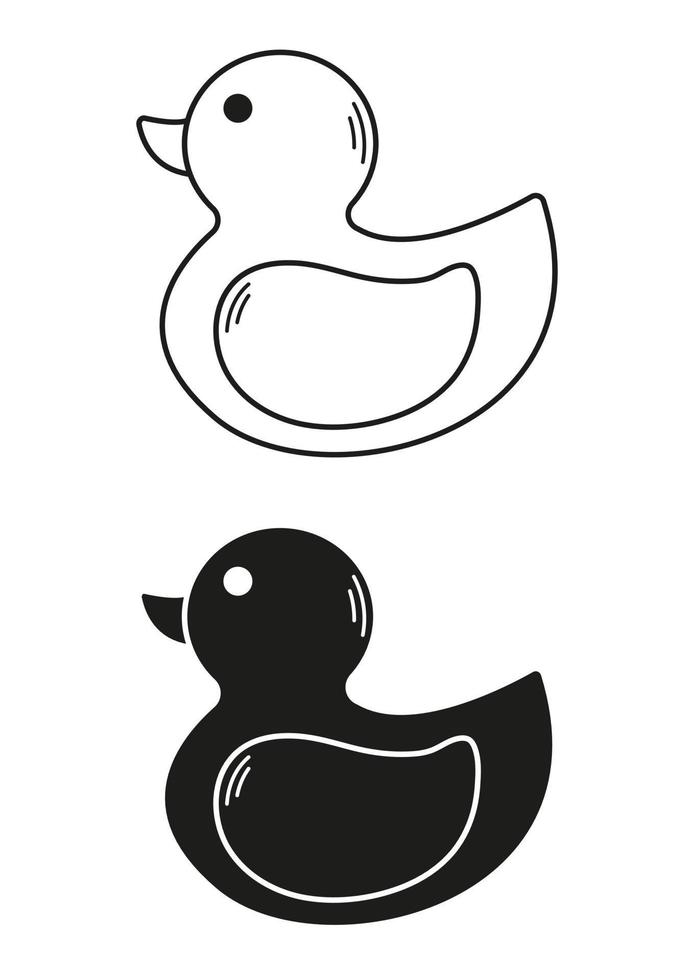 vector de diseño plano de icono de pato de juguete blanco y negro