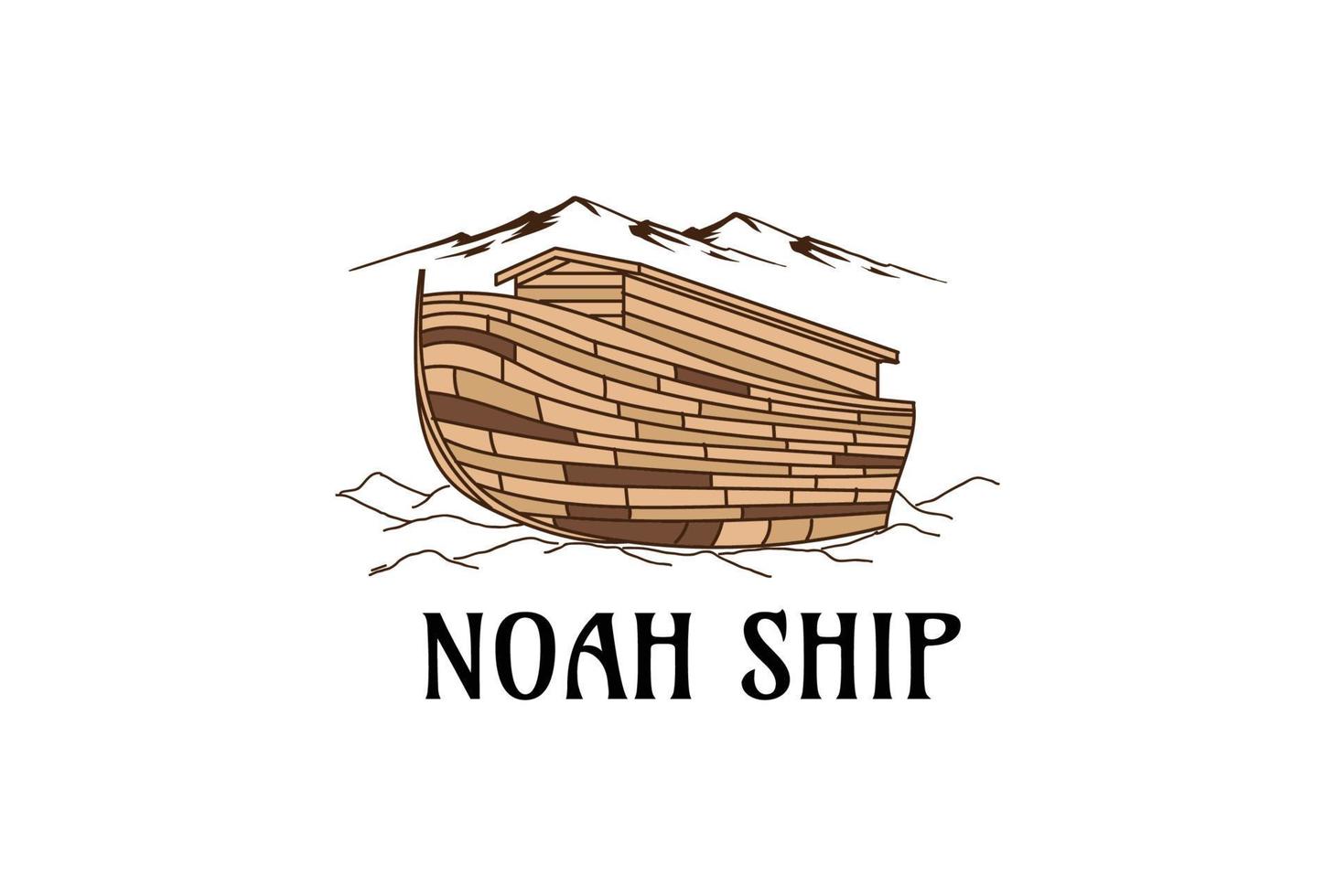 Vintage Retro Wooden Noah Ark Ship Boat Vessel over The Hill Logo Design vector