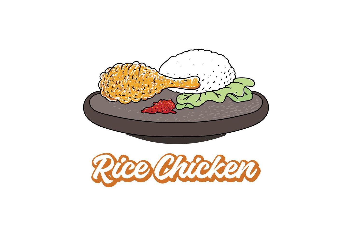 pollo frito con arroz para el diseño del logotipo de catering de comida de restaurante vector