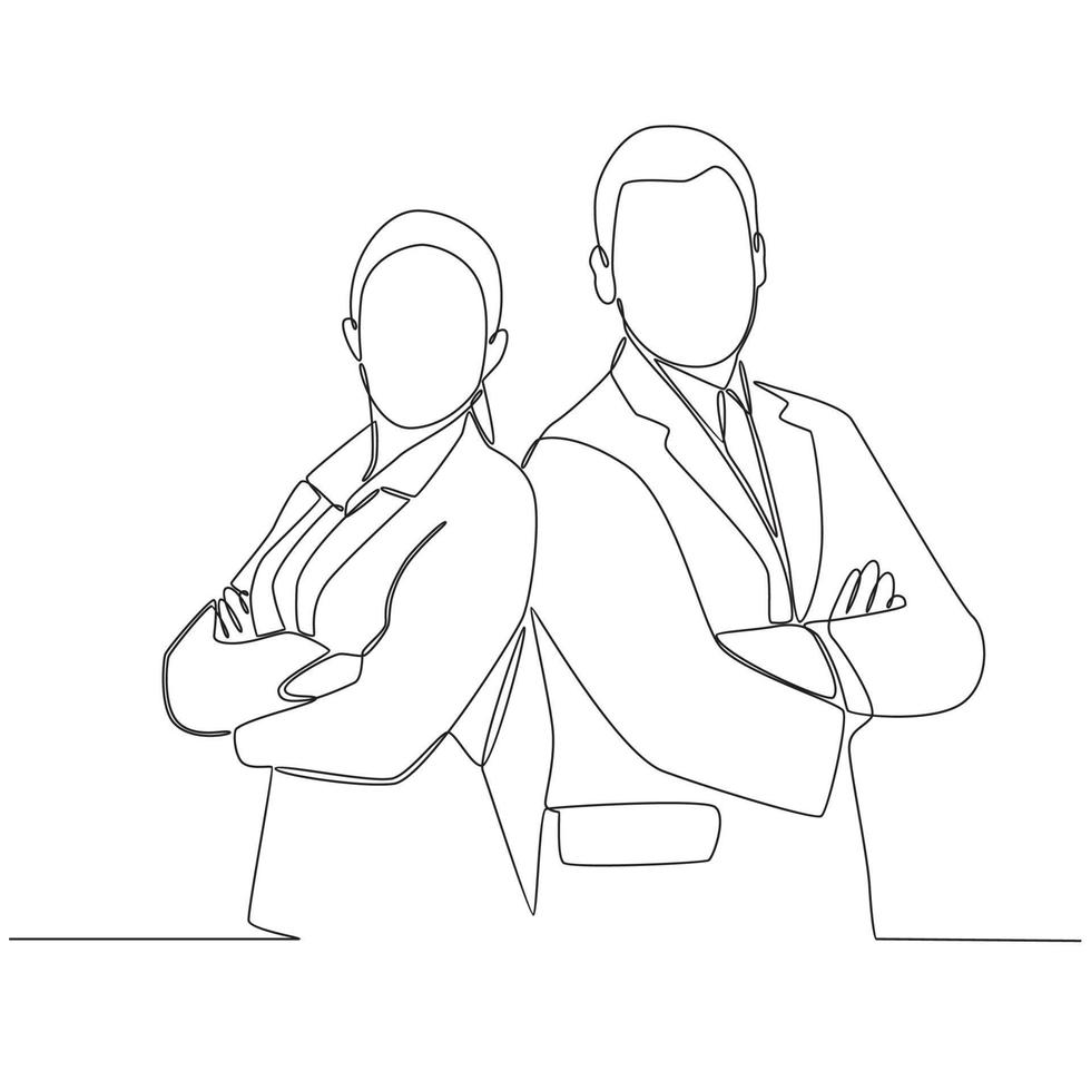 Continuous Line Drawing a Couple Business People Vector Line Art Illustration