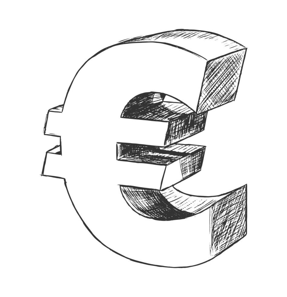 Euro sign sketch currency symbol hand drawn vector image