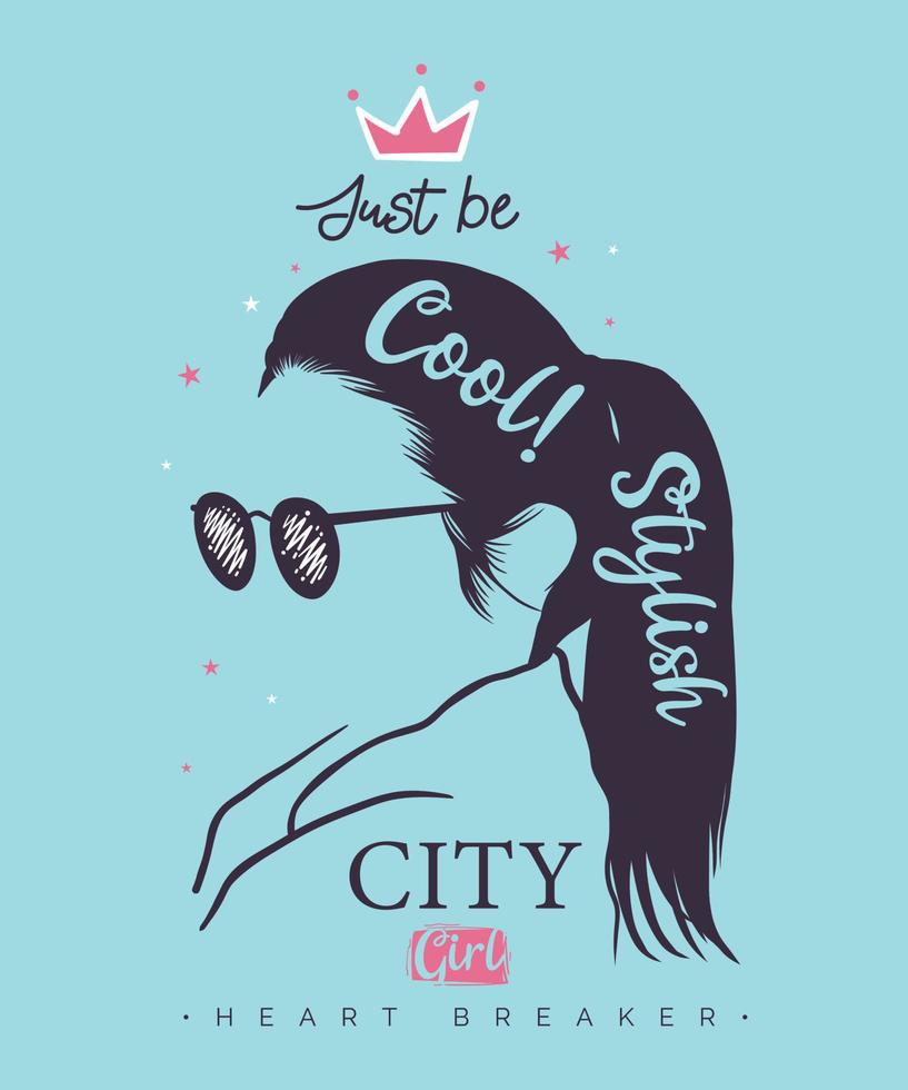 Silhouette of stylish young woman wearing sunglasses, vector illustration