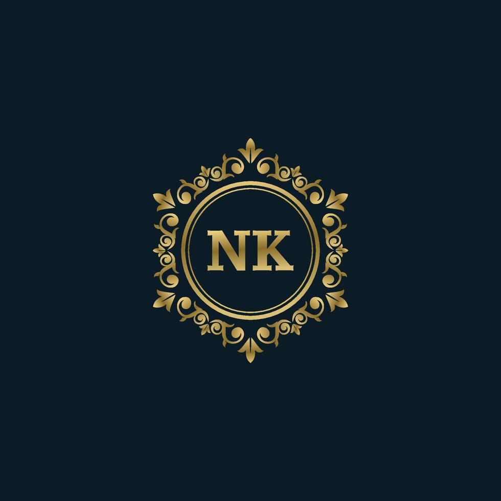 logotipo de letra nk con plantilla de oro de lujo. plantilla de vector de logotipo de elegancia.