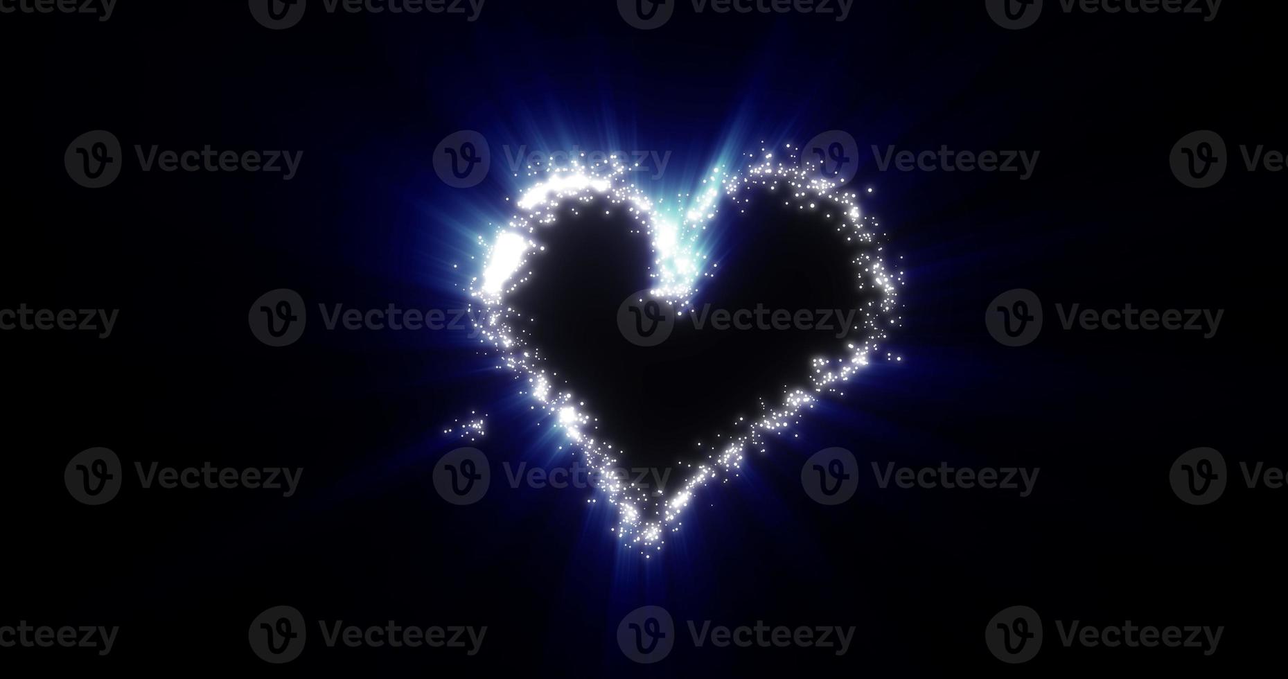 A heart from a flying comet salute love from particles and lines of luminous shiny gold on a blue background for Valentine's Day. Abstract screensaver photo