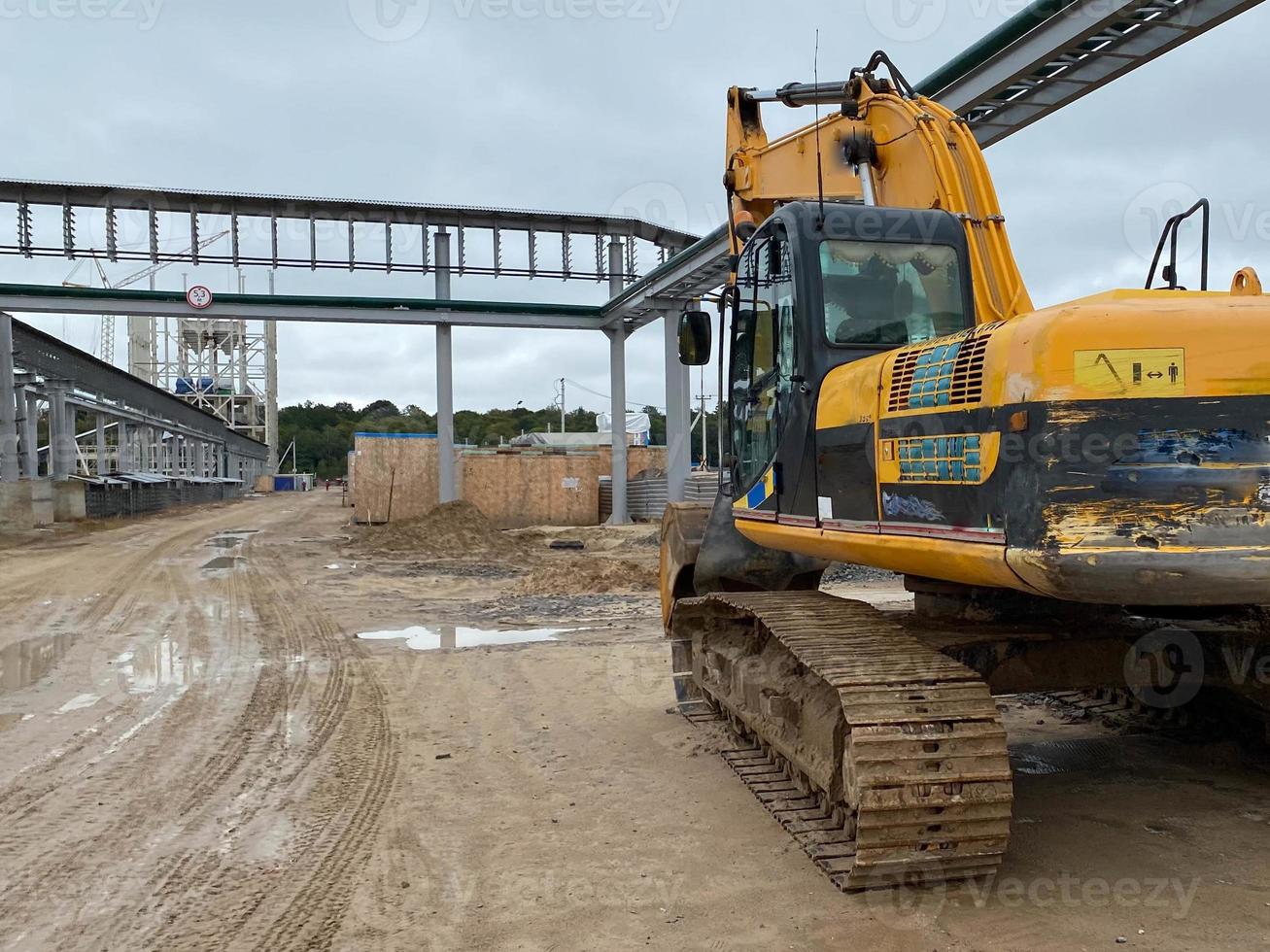 construction equipment in construction new warehouse background photo