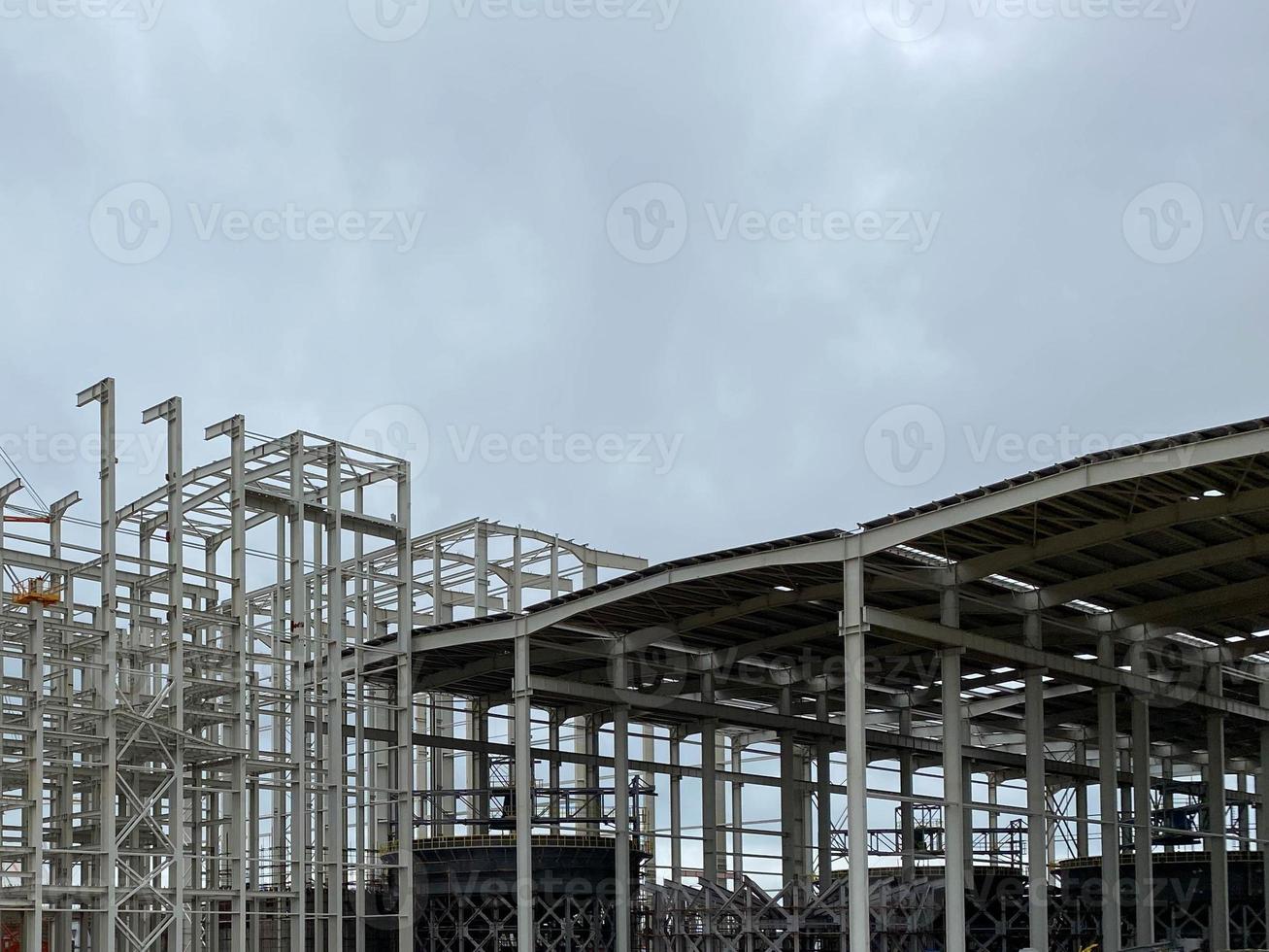 Construction site, steel frame structure is under construction photo