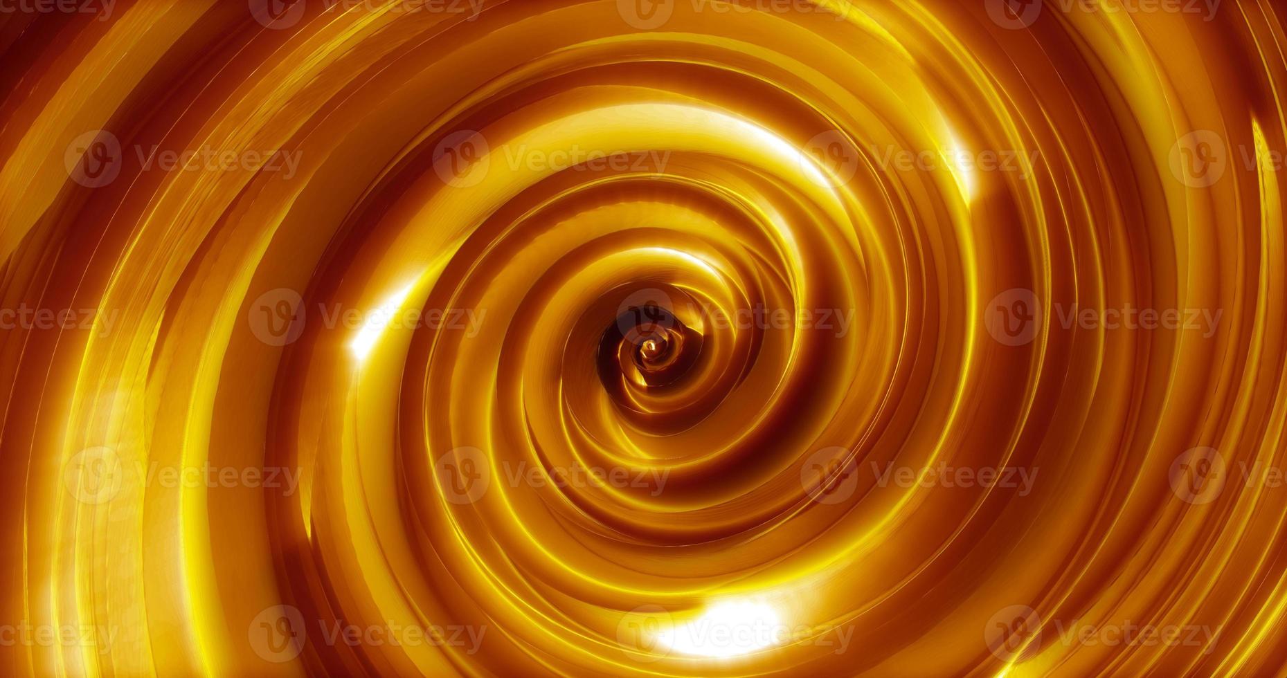 Abstract background with yellow gold swirling funnel or swirl spiral made of bright shiny metal with glow effect. Screensaver beautiful photo