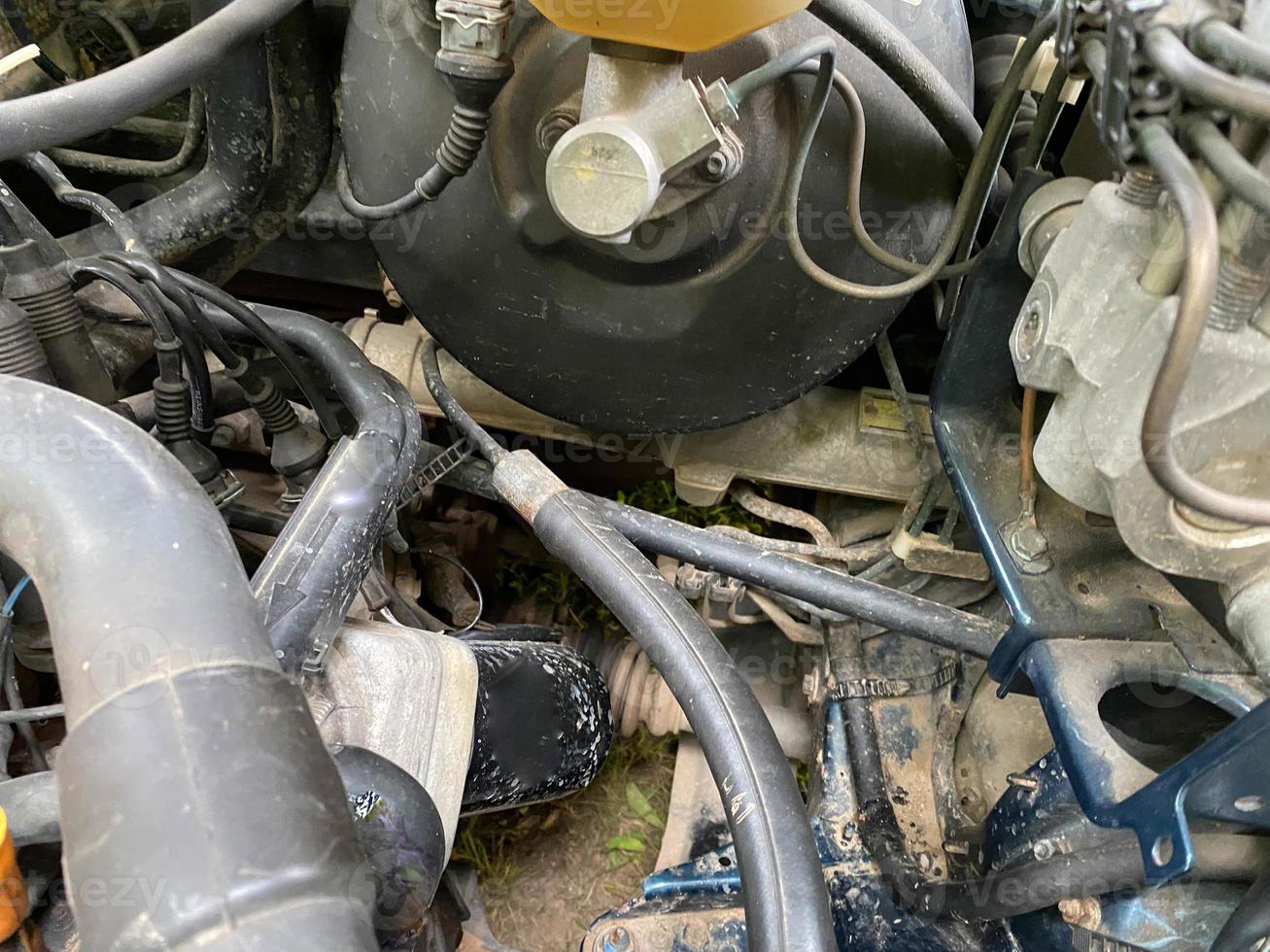 Details inside of a private car engine. Select focus photo