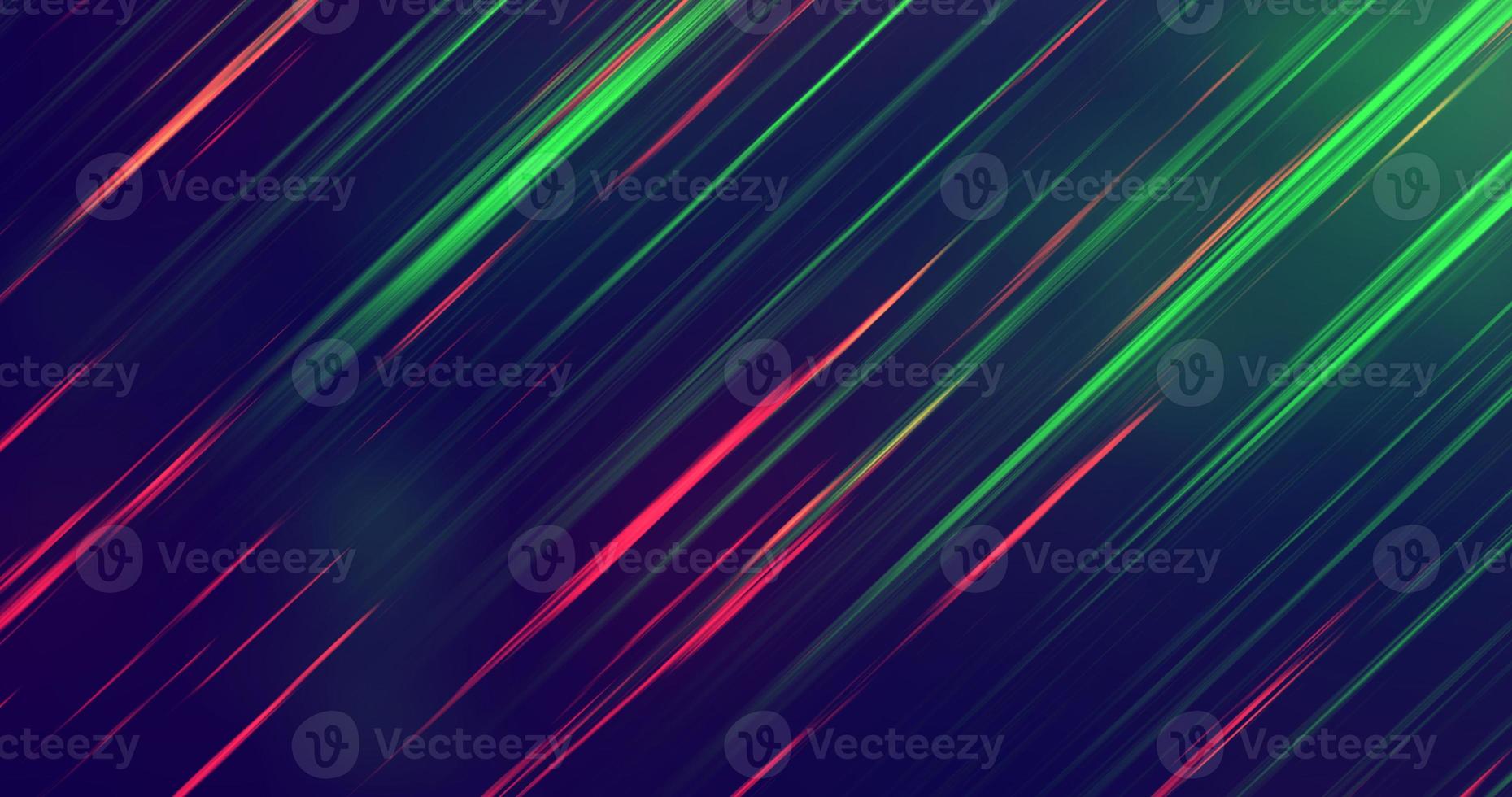 Abstract with beautiful diagonal geometric red-green flying luminous stripes lines of meteorites on a black background photo