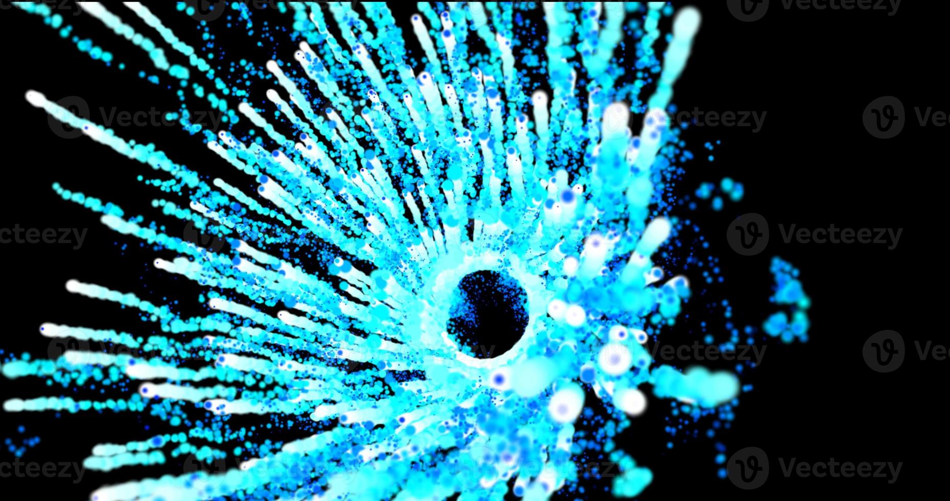 Abstract beautiful explosion of fireworks blue ice salute with a bright glowing smoke magic energy effect on a black background photo