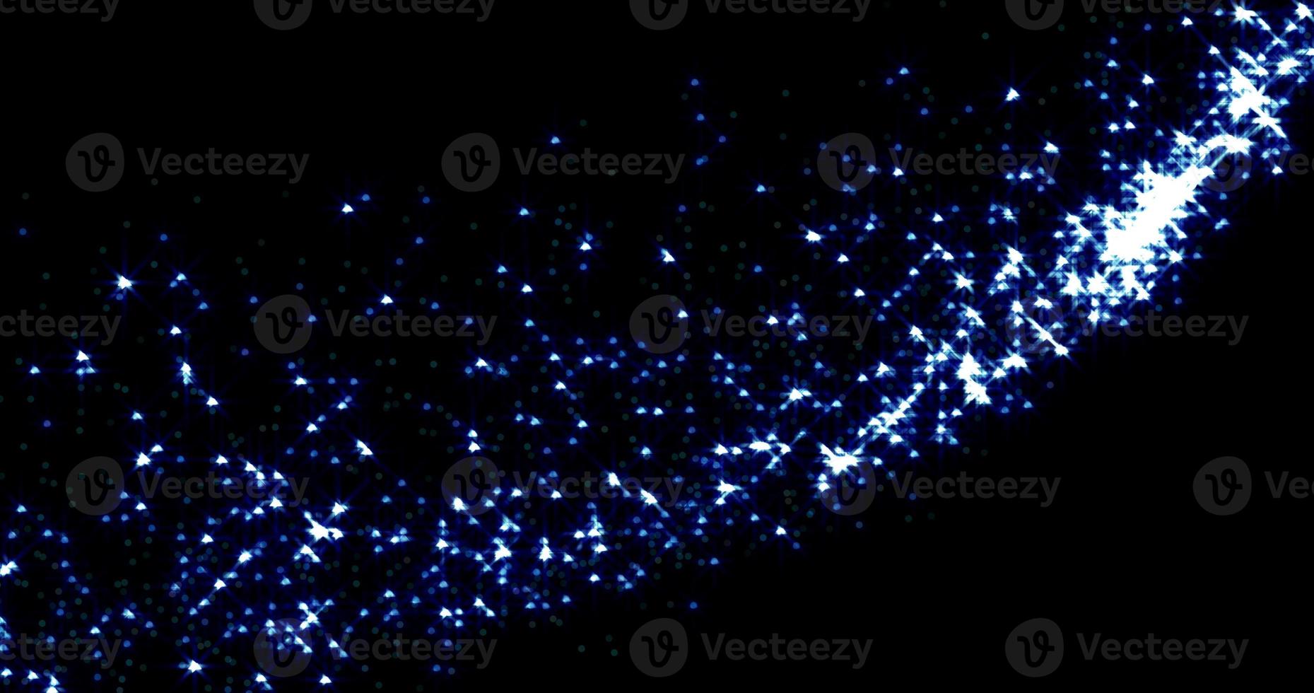 Bright luminous shiny blue beautiful mysterious rhinestone star particles on a black background. Abstract background, intro, video in high quality 4k photo