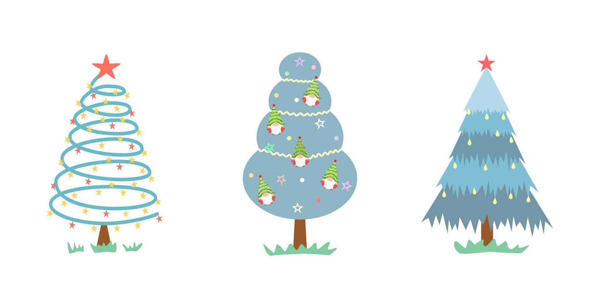 Vector - Cute collection of Christmas tree in different design. Blue color. Holiday, New Year, X'mas concept. Can be use for print, label, sticker or decorate any web, card, poster, banner