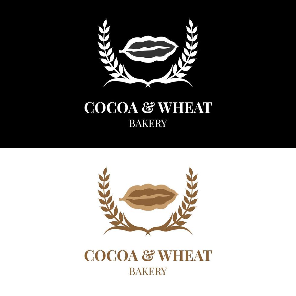 Cocoa bean with wheat grains for retro vintage bakery logo design vector
