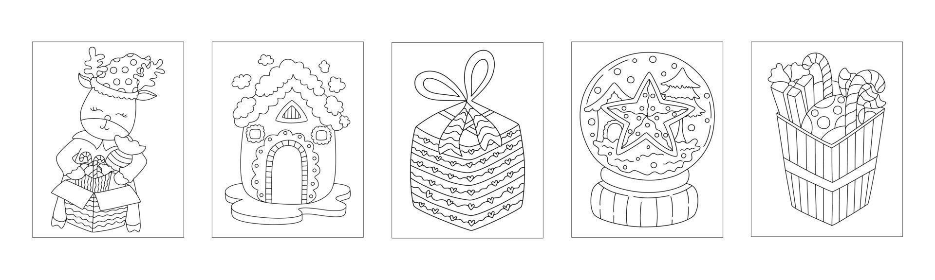 Christmas coloring page set designed in doodle style for Christmas themed decoration, Christmas coloring, card design, art for kids, digital print, bag design, Scrapbook, teacher material  and more. vector