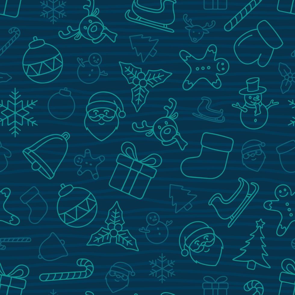 Christmas themed hand drawn seamless pattern on dark blue background vector