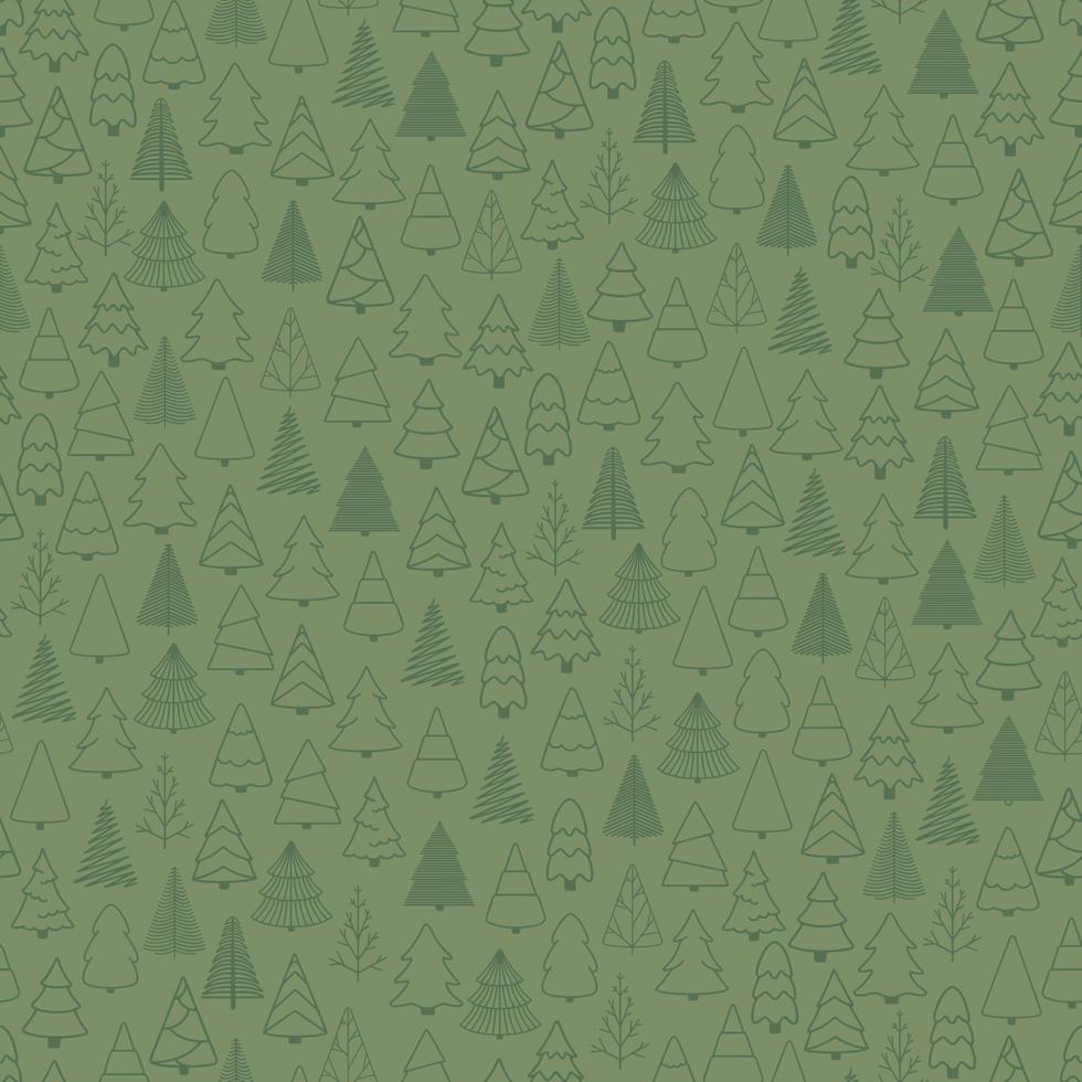 Subtle green on green forest tree seamless pattern of tree doodles vector