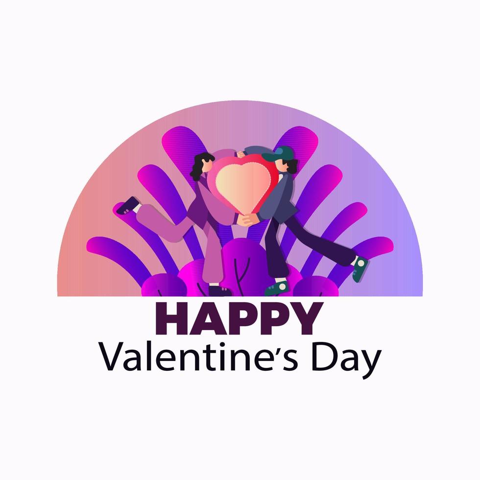 Happy valentine day with violet colors flat graphic design vector illustration