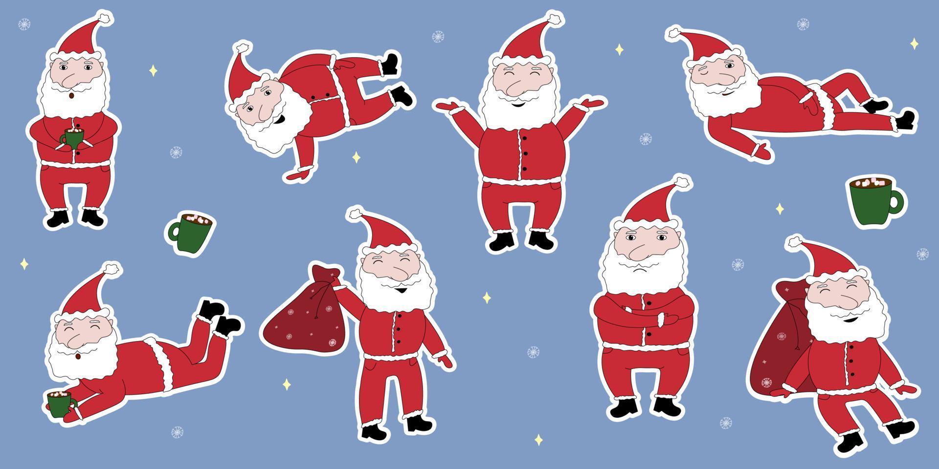 conjunto de pegatinas lindas divertidas paquete de pegatinas feliz navidad gracioso loco santa claus vector