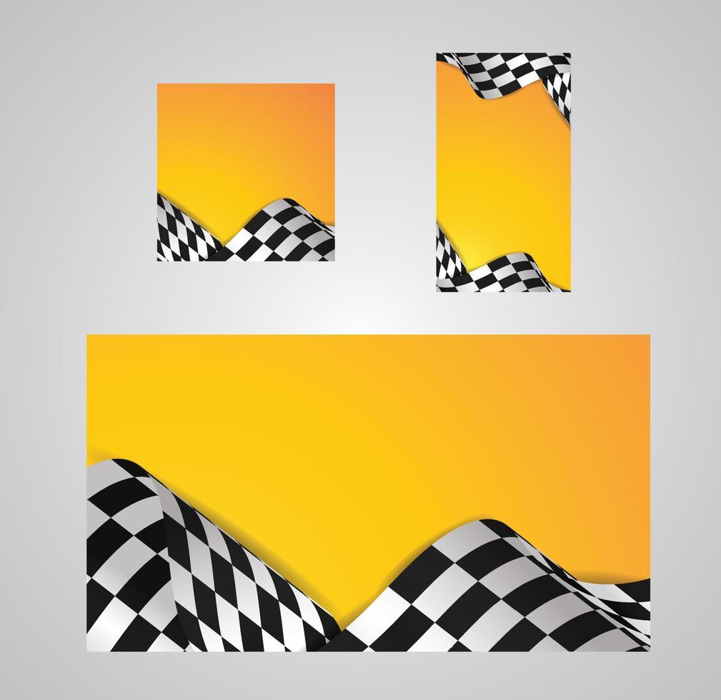 Orange gradient background racing flag. Symbol marking start and finish. Vector illustration