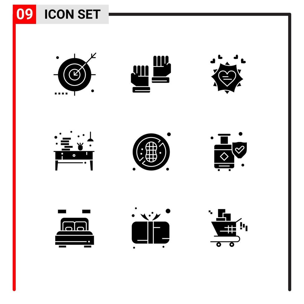 Universal Icon Symbols Group of 9 Modern Solid Glyphs of paper drawer sport desk heart Editable Vector Design Elements