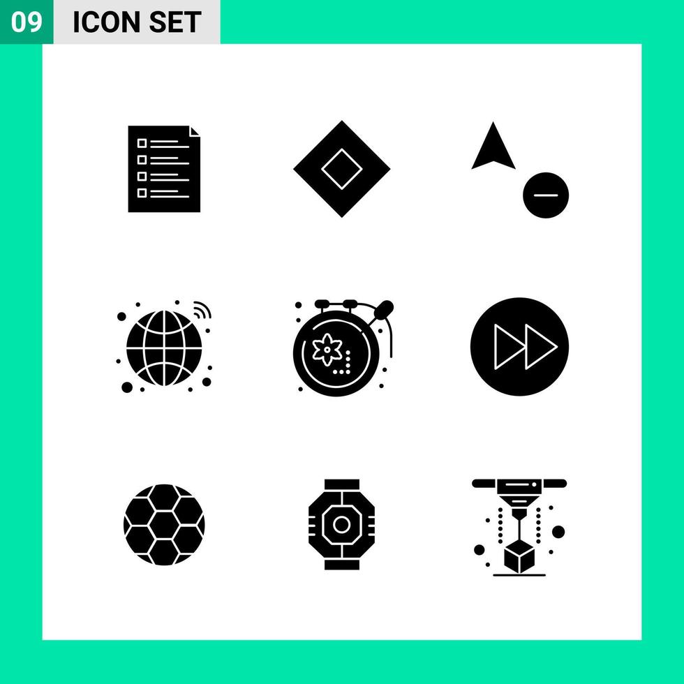 paquete de 9 símbolos de glifo de conjunto de iconos de estilo sólido para imprimir signos creativos aislados en fondo blanco 9 conjunto de iconos vector