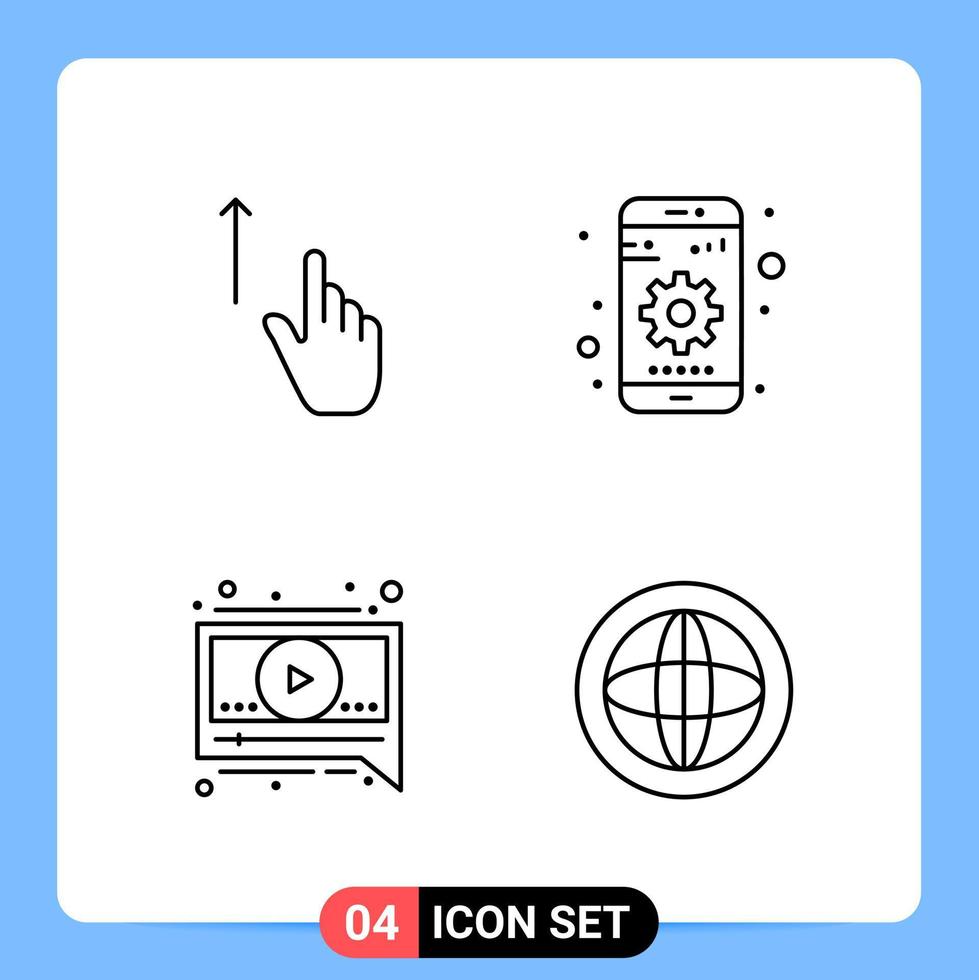 4 Line Black Icon Pack Outline Symbols for Mobile Apps isolated on white background 4 Icons Set vector