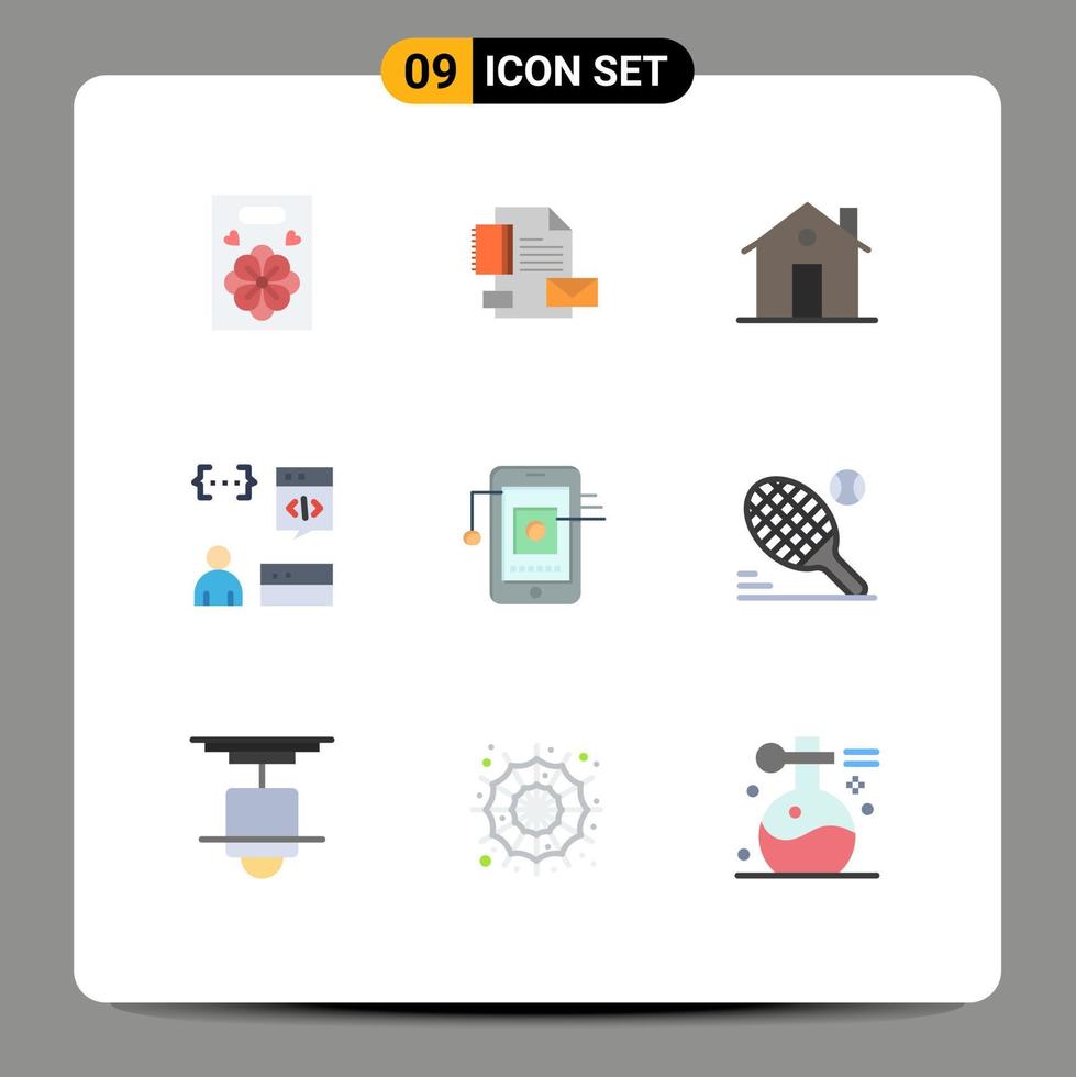 Universal Icon Symbols Group of 9 Modern Flat Colors of programmer develop building coding house Editable Vector Design Elements