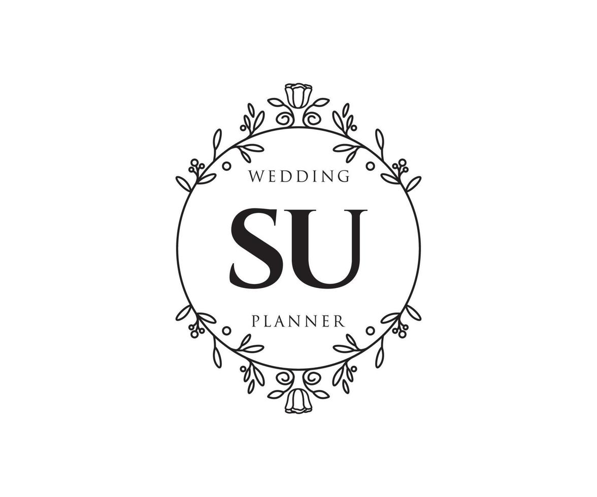 SU Initials letter Wedding monogram logos collection, hand drawn modern minimalistic and floral templates for Invitation cards, Save the Date, elegant identity for restaurant, boutique, cafe in vector