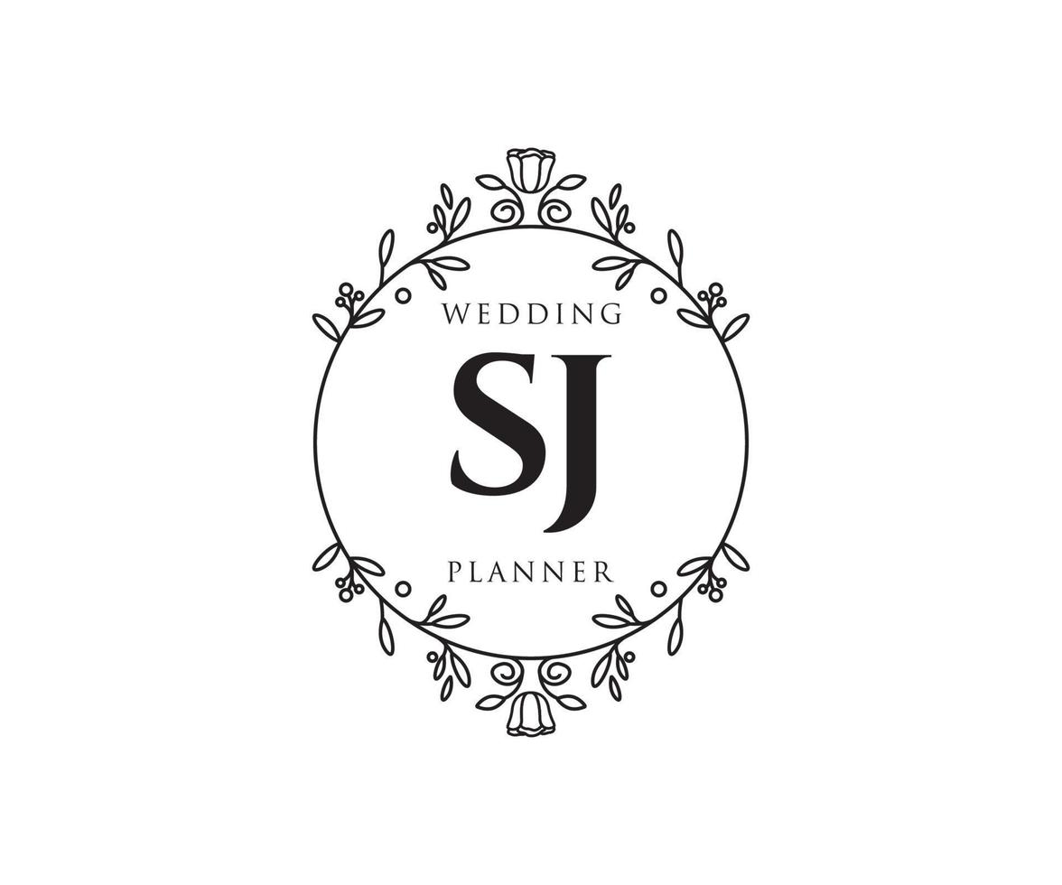 SJ Initials letter Wedding monogram logos collection, hand drawn modern minimalistic and floral templates for Invitation cards, Save the Date, elegant identity for restaurant, boutique, cafe in vector